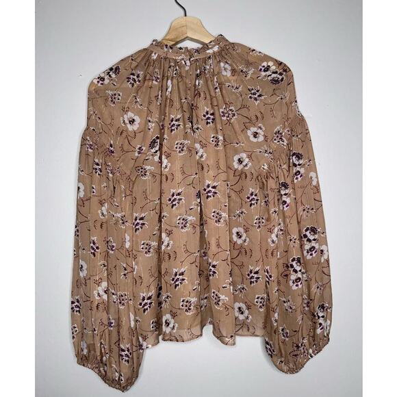 Ulla Johnson Arnoux Blouse in Cafe Peach/Tan Silk Blend Size 4 Ballon Sleeves - Picture 7 of 11